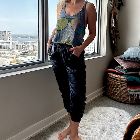 Black leather joggers - Picture 1 of 3